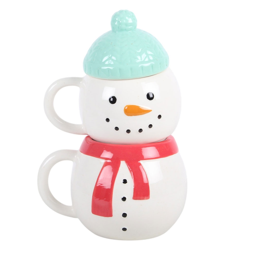 Something Different - Set of 2 Winter Snowman Stacking Mok/beker - Multicolours